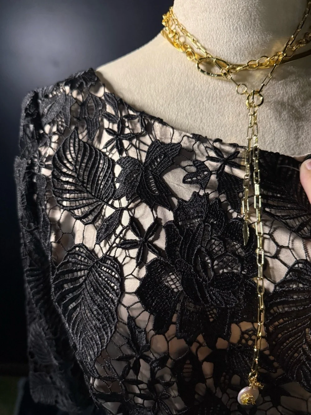 Elegant Black Lace Sheath Dress with Nude Lining - Picture 7 of 7
